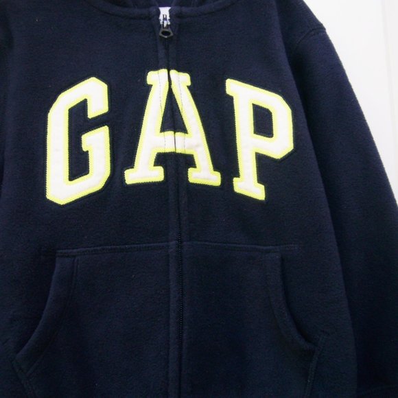 New Gap Kids Fleece Hoodie Logo Zippered Navy - Picture 2 of 5